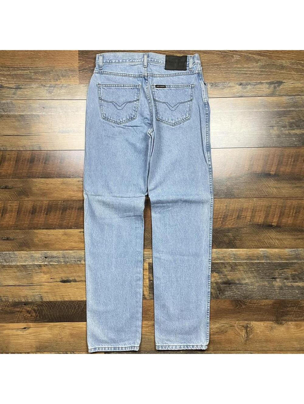 Womens Harley Davidson Blue Denim Jeans Size 8L (30x33) Y2K Biker Jeans